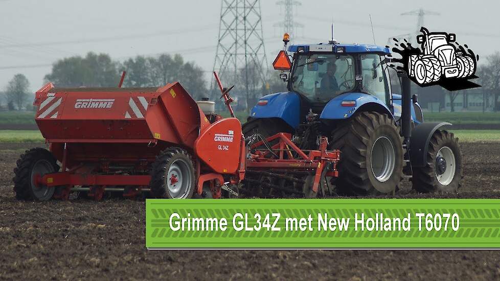 Getrokken pootmachine combinatie Grimme GL34Z met New Holland T6070 Trekkerweb