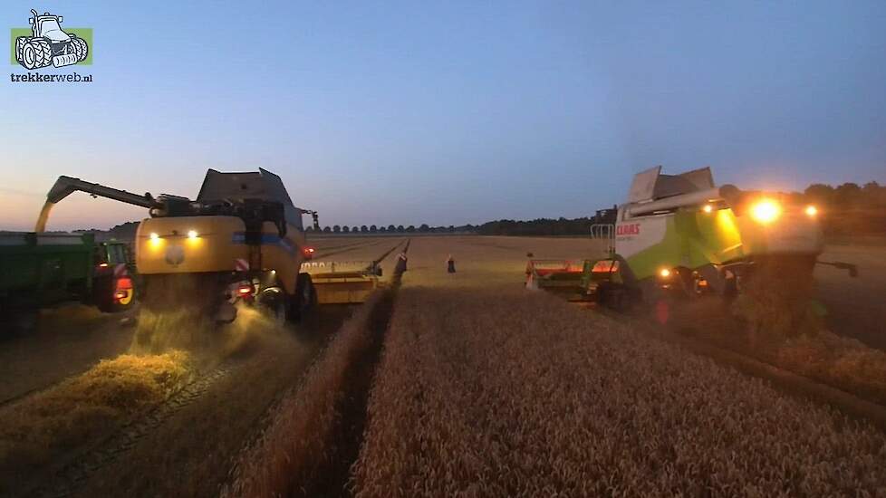 No Limits New Holland CX 8.85 Tier 4B versus Claas Lexion 560 Trekkerweb wheat harvest