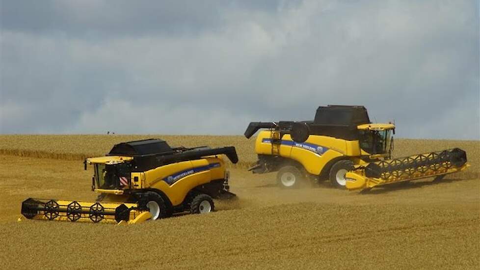 Tarwe oogst in Frankrijk met diverse New Holland combines Trekkerweb