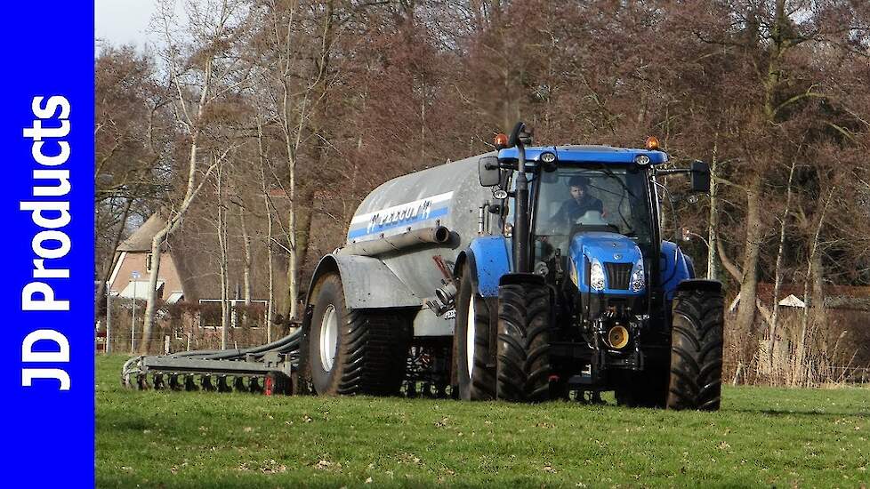 New Holland T6050/Peecon/Mest injecteren/Injection slurry/Gülleeinarbeitung/van Engelen/Nunspeet