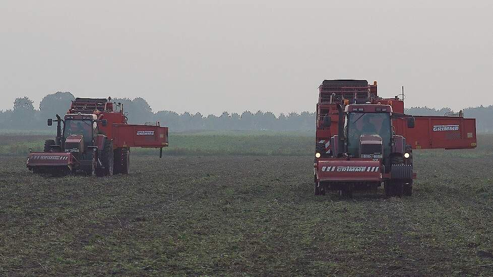 Zetmeel aardappelen rooien met twee maal Grimme SE 150-60 en Case-IH MX loonbedrijf Otten Trekkerweb