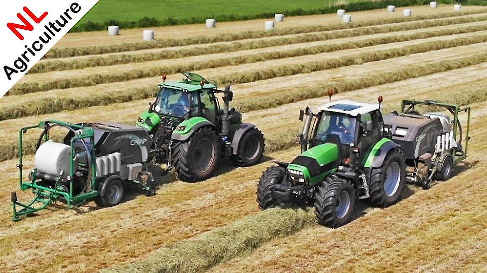 Pressing bales 2019 - 2x Deutz-Fahr + Criap Midi Baler 85 - Balen persen - Van den Brink - Ede.