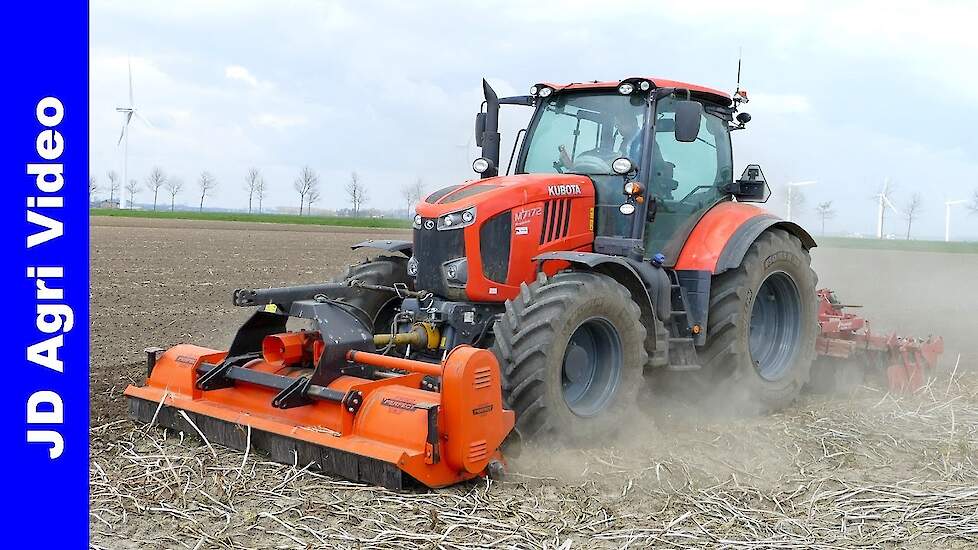 Kubota M7172 | Klepelen + Schijveneggen | Harrowing | Land vorbereitung | Rommens Biddinghuizen