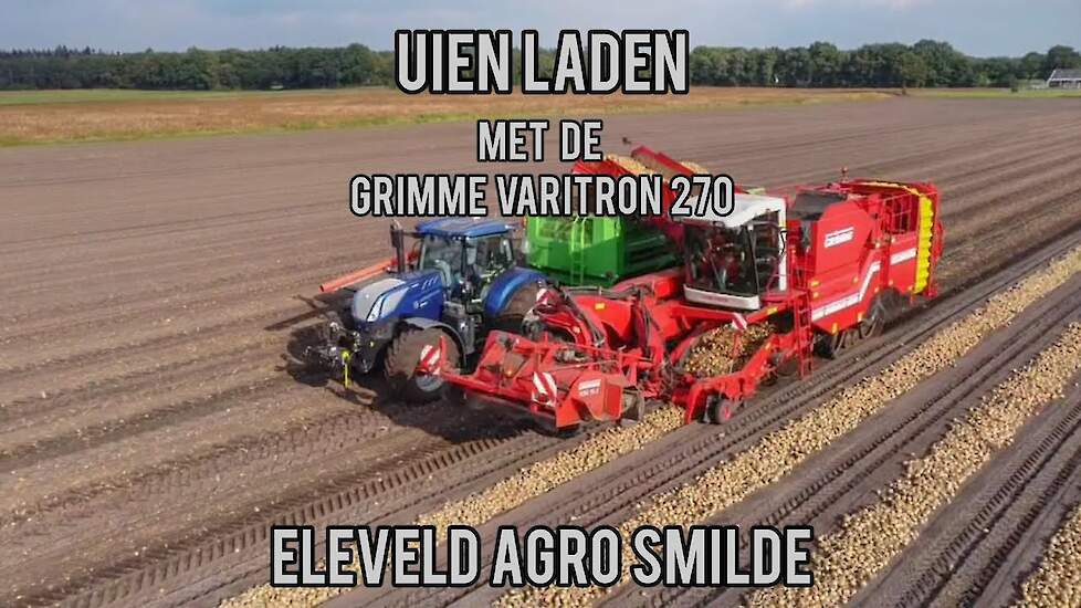 uien laden bij Eleveld agro! met de Grimme varitron 270!   #drone #onion #harvest #newholland