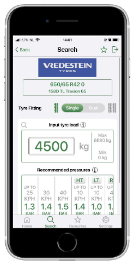 Impressie Agro-Tyre-Pressure app Vredestein 2023