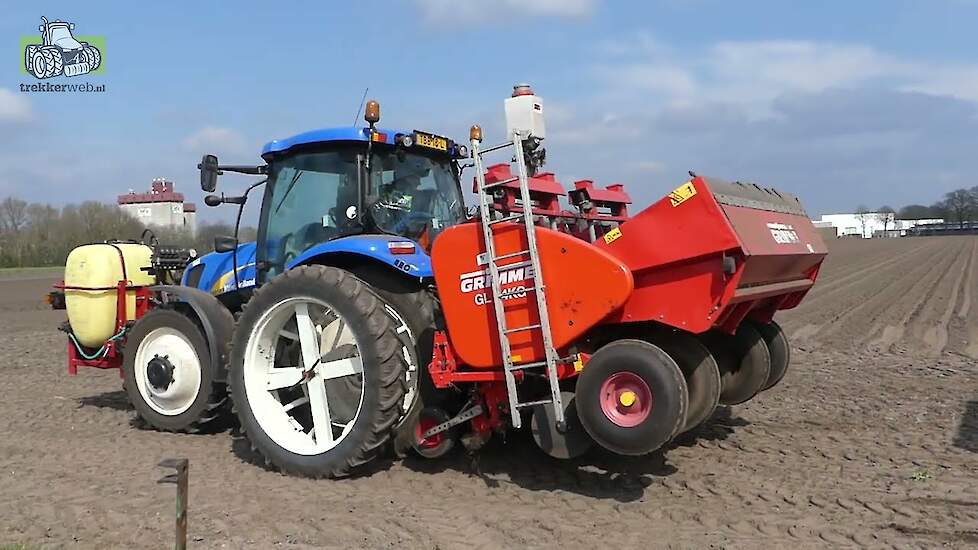 New Holland T6010, Grimme GL 34KG, Hardi, Zibo en SBG/ Raven (gps) aan het poten